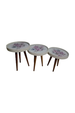 Zigon Sehpa Çember Yaban Gülü Model Kayın Retro Parlak Ceviz 3 Ay