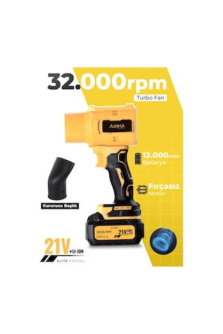 Ahv-18 Şarjlı Turbo Fan Hava Üfleyici Sarı - 21v Kömürsüz Motor Brushless - 32.000 Rpm Oto K