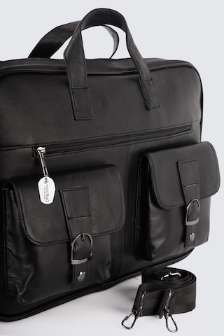 Westbag Unisex Hakiki Deri Laptop & Evrak Çantası Uzun Omuz Askılı 15-16 İnç Siyah