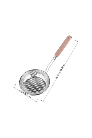 Ahşap Saplı Uzun Kulplu Çelik Kevgir Paslanmaz Metal Süzgeç, Derin Gövdeli, Ergonomik Tasarım, Isıya Dayanıklı, Mutfak Gereci 14 Cm Çok Renkli