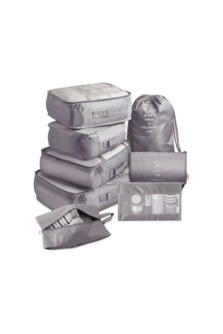 Gajeena Seyahat Organizasyon Çantası 8 Parça Set - Çok Amaçlı Kalın Kumaş Çanta, Gri Renk Seçeneği Gri