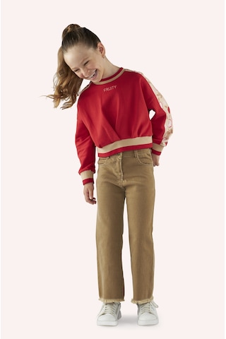 Panço Kız Çocuk Kolları Parça Detaylı Kırmızı Sweatshirt Çok Renkli