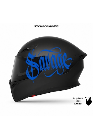 Savage Kask Sticker Motor Kaskı İçin Premium Yazı Sticker Mavi