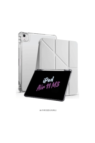 Apple Uyumlu iPad Air 11 İnç 2025 M3 Çip Kalem Bölmeli Standlı Tri Folding Fuchsia Tablet Kılıfı Kapaklı Kılıf