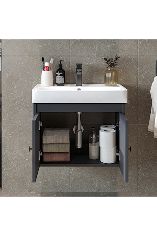Ada Lavabolu Mat Suntalam Banyo Alt Dolabı 60 Cm Antrasit