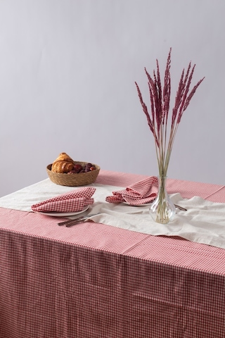 Wellstil Doku Keten Piti Pötikare Kareli Masa Örtüsü Kırmızı