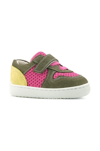 Rakerplus Bob Hakiki Deri Haki Yeşil Pembe Barefoot Cırtlı Lastikli Bebek Sneaker Ayakkabı Haki