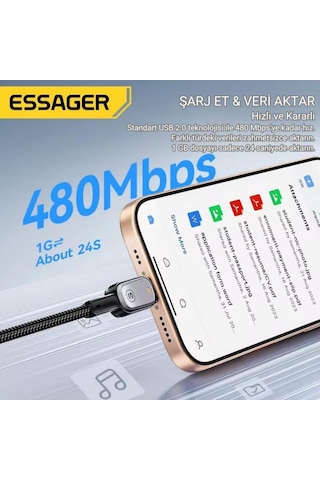 Essager E-marker Çipli Led Işıklı 1 Metre 100w Usb-c To Usb-c Şarj Kablosu Pd100w Type C Şarj Kablosu Desen - Ben10
