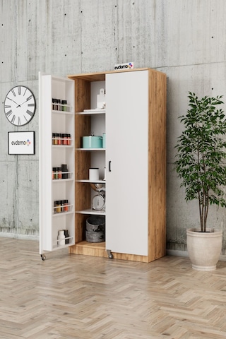 Evdemo Eva 2 Kapaklı Erzak Kiler Dolabı Atlantik Çam Beyaz