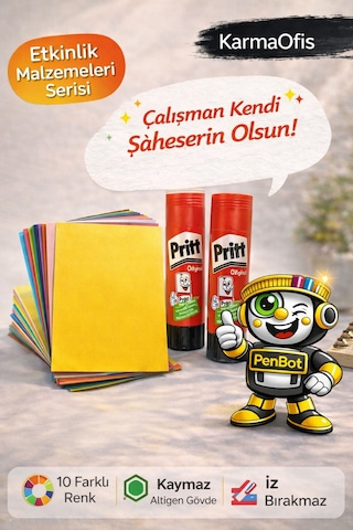 10 Lu Elişi Kağıdı A4 + 2 Li 22 Gr Pritt Stick Yapıştırıcı Seti Renkli Kağıt Okul Ve Etkinlik Seti
