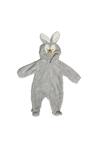 Babysena Ceylan Kapüşonlu Welsoft Erkek Bebek Tulum Gri