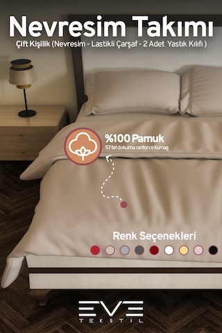 Eve Tekstil %100 Pamuk Ranforce Çarşaflı Yastık Ve Yorgan Kılıflı Çift Kişilik Nevresim Takımı 200x220 Cm Kahverengi