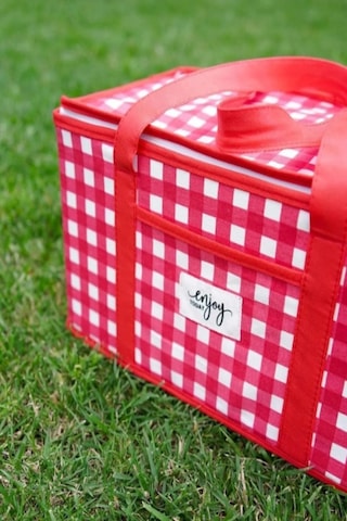Büyük Boy Kırmızı Piknik Çantası Termo Lüks Plaj Çantası Seyahat Kamp Çantası 35 X 20 X 20 Cm Kırmızı
