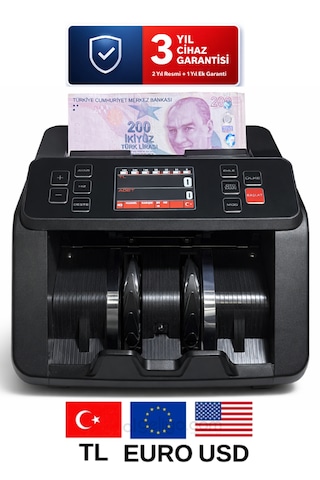 Sesli Karışık Para Sayma Makinesi Mıx 80, Tl Ve Euro Karışık Sayım - Dolar Adet Sayım Müşteri Ekranı