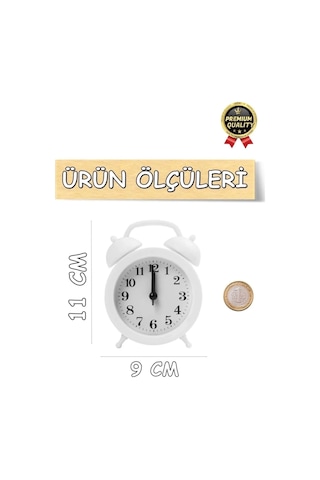 Premium Kalite Dekoratif Pilli Yüksek Sesli Alarmlı Çift Çan Formlu Masaüstü Mini Analog Çalar Saat