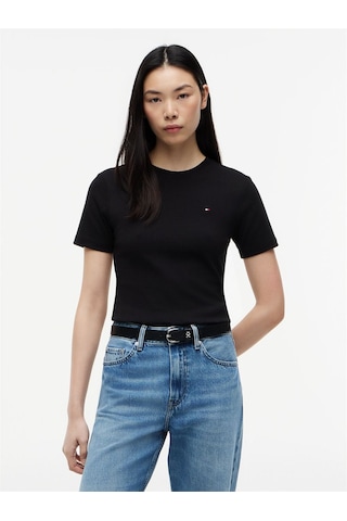 Tommy Hilfiger Slım Cody C-nk S/s Tee Kadın Siyah T-shirt - Ww0ww40587