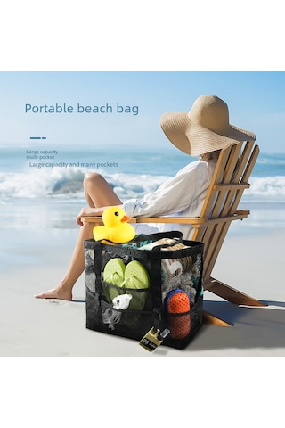 Skycity 8 Cepli Ağ Dokulu Plaj Çantası - Tek/çift Omuzlu, Seyahat Spor Yüzme Depolama Çantası Siyah, 42x20x39cm