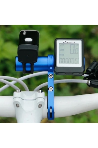 Urbannest Mavi Karbon Fiber Bisiklet Gidon Genişletici, Alüminyum Kelepçe Işık Tutucu, Kilometre Far Lambası, Korna Montaju Mavi