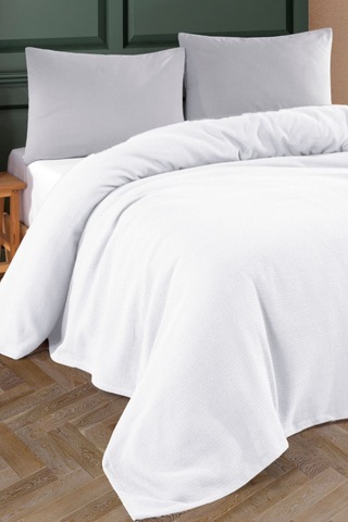 Renkli Gofret Desen Tek Kişilik Yatak Örtüsü Otel Pike 160x230 Cm Beyaz