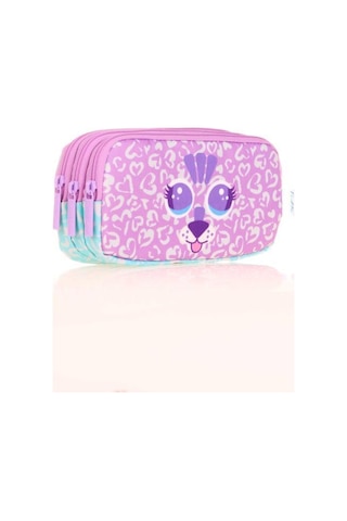 Kaukko Kids 3 Bölmeli Kalem Çantası Cute Face Tiger Pembe L8144