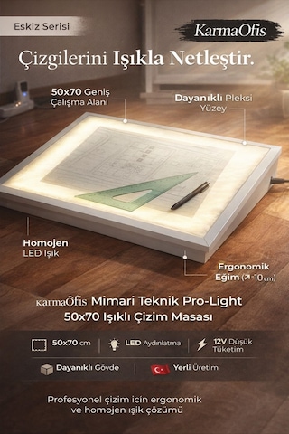 Pro-light 50x70 Işıklı Çizim Masası Led Lightbox Mimari Teknik Çizim Sehpası Ekru
