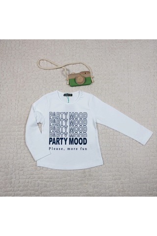 Momikon Kız Çocuk Party Mood Yazılı Pamuklu Sweat Beyaz