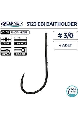 Owner 5123 Ebi Baitholder Tırnaklı Delikli İğne 3/0 4 Adet Siyah