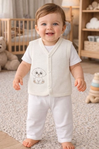 Baby Shez %100 Organik Pamuklu Yenidoğan Kız Erkek Bebek Yelek Mevsimlik 3-6 6-9 9-12 Ay Ekru
