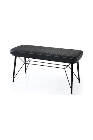 Bench Puf Metal Retro Ayaklı Siyah Deri