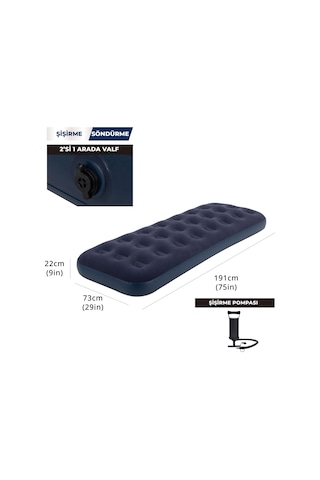 Terravita Tek Kişilik Şişme Yatak + Pompa 191 x 73 x 22 CM 100 KG Taşıma Kapasiteli 24040 Lacivert