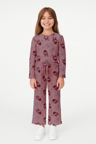 Kız Çocuk Pijama Altı Beli Lastikli Tavşan Baskılı Gülkurusu