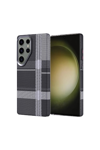 Samsung Galaxy Uyumlu S25 Ultra Kılıf Ultra İnce Magsafe Karbon Fiber Görünümlü İnce Hafif Maks Technology Gri-Siyah