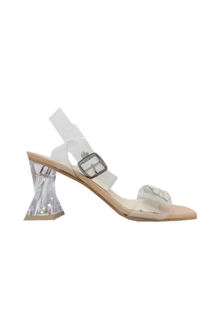 Cotcolic 01224 Taşlı Şeffaf Topuk Fashion Kadın Sandal Bej