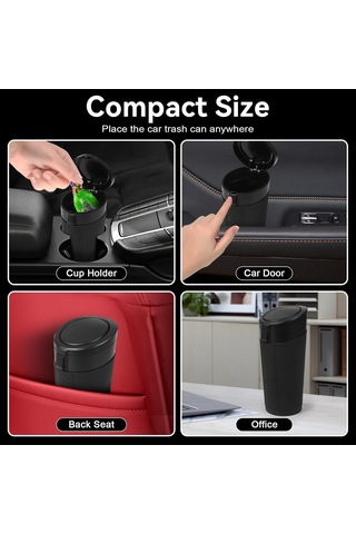 Kapaklı Siyah Araba Çöp Kutusu - 2'li Paket Mini Araba Çöp Kutusu Bardaklık - Küçük Sızdırmaz Araç Çöp Kutusu - Araba Düzenleyiciler