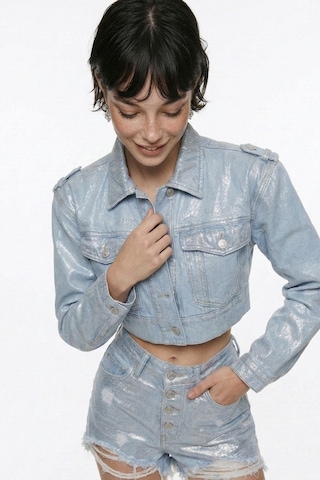 Holly Lolly Özel Yapım Parlak Kaplamalı Glossy Jean Şort Mavi