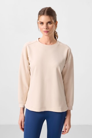 Tommylıfe Bej Yumuşak Dokulu O Yaka Rahat Form Kadın Tunik Sweatshirt - 97305