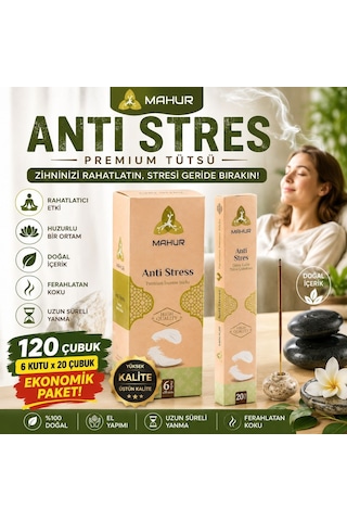 Mahur Anti Stres Premium Çubuk Tütsü 120 Adet 6 Kutu X 20 Çubuk, Hoş Kokulu Ev Ve Ortam Tütsüsü, Meditasyon, Yoga Ve G