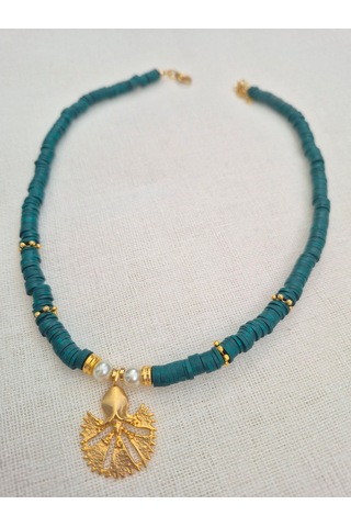 Yeşil Fimo Boncuklu Karanfil Kolye Uçlu Bayan Kolye