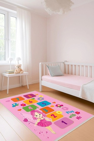 Peri Kızı Pembe Renkli Eğlenceli Seksek Aktivite Çocuk Halısı Pembe