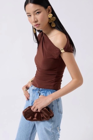 Aksesuar Detay Cutout Bluz Kahverengi