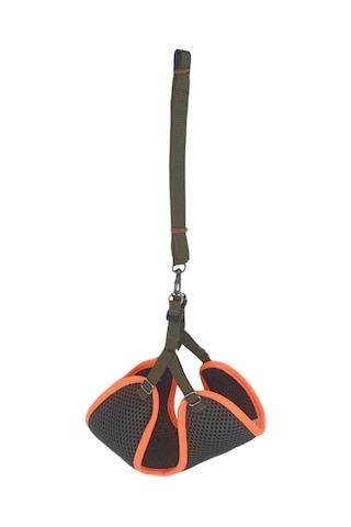 Markapet Kedi Köpek Havalı Göğüs Tasma Seti Large 38-45 CM + 130 CM Haki Turuncu