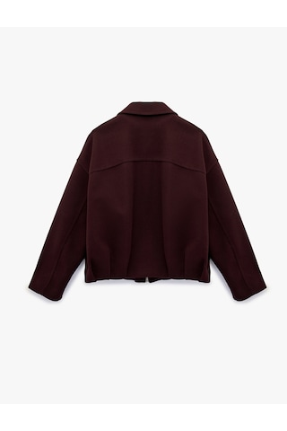 Koton Uzun Kollu Cepli Fermuarlı Kemerli Oversize Kaşe Bomber Ceket Bordo 6sak20117ew Bordo