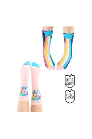 Kız Çocuk Unicorn ve Yıldız Desenli Pamuklu Pembe 2'li Paket Çorap 2-9 Yaş