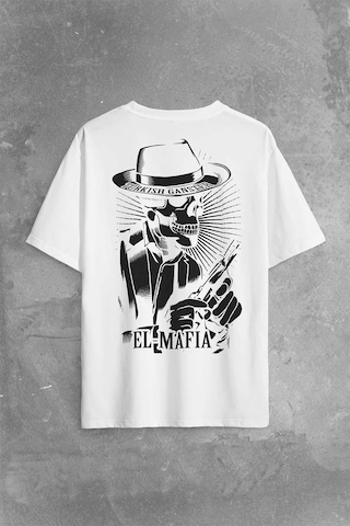 Turkish Ganster El Mafia Mafya Temalı Sırt Ön Baskılı Oversize Tişört Unisex T-shirt 001