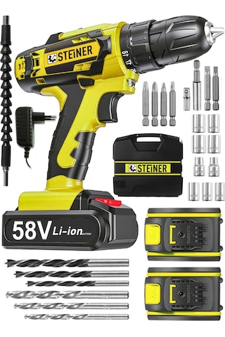Steiner V-tech 58 V 5 Ah Darbeli Şarjlı Çift Akülü Vidalama Matkap Sarı