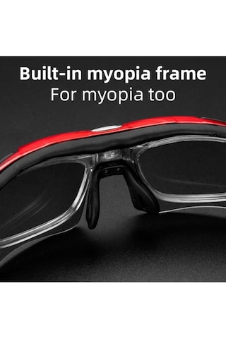 Rockbros Polarize %100 Uv Korumalı Kırmızı 5 Lensli Bisiklet Spor Dağ Kayak Gözlüğü Kırmızı - Siyah