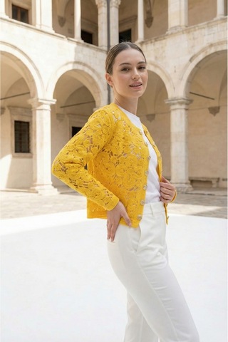 Sayzen Your Shine Gold Düğmeli Nakış Işlemeli Ceket Sy-shn2609 Sarı