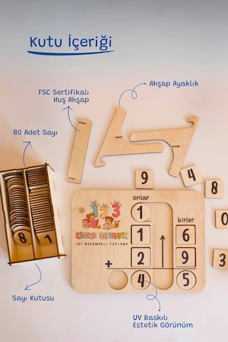 İlkokul Matematik + Eğitici Toplama İşlemi Ahşap Oyuncak Etkinlik Seti + Kolay Öğrenme Rakam Bultak