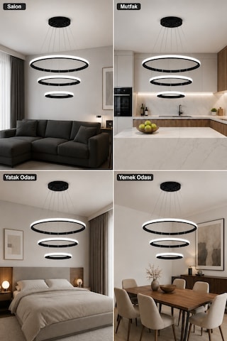 AvizeGO Rizon 3 Lü Led Sarkıt Avize 3 Renk Kumandalı Siyah