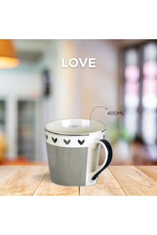 Tohana Porselen Kupa 400ml Love Serisi Desen2 Beyaz